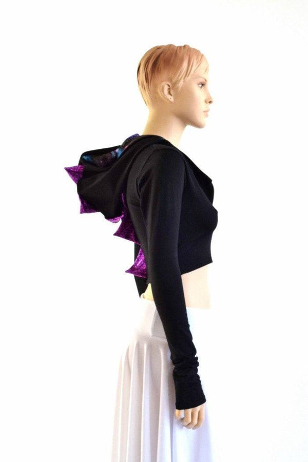 Black Zen Dragon Zipper Front Crop Top - 3