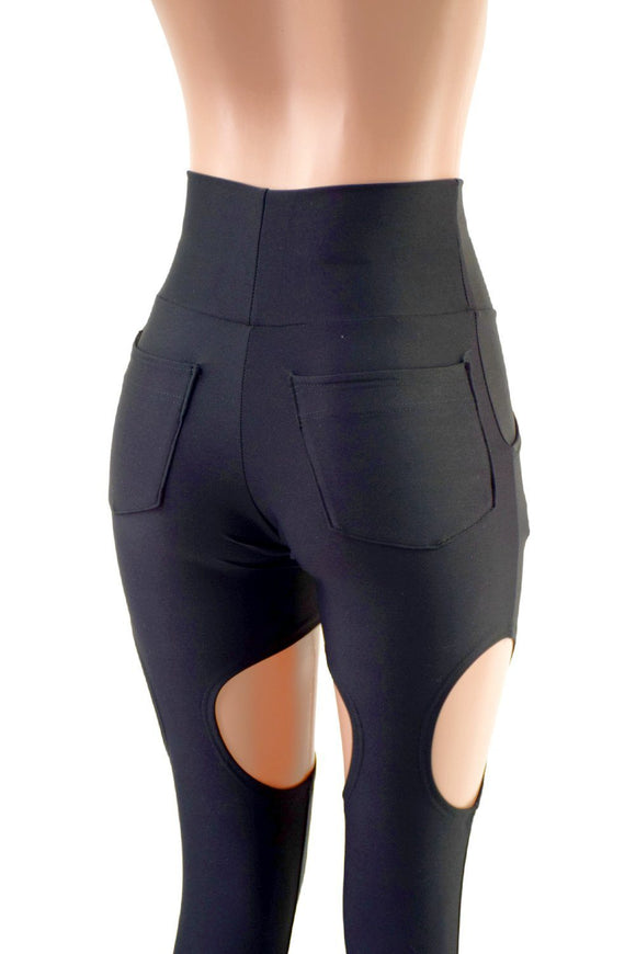 Black Zen Garter Leggings with Front and Back Pockets - Coquetry Clothing