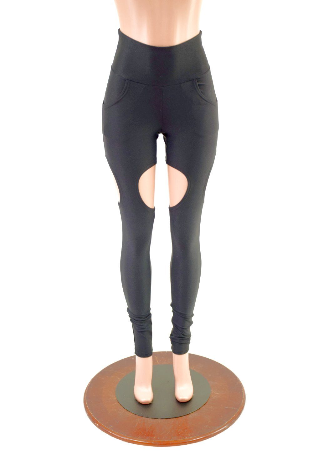 Black Zen Garter Leggings with Front and Back Pockets - Coquetry