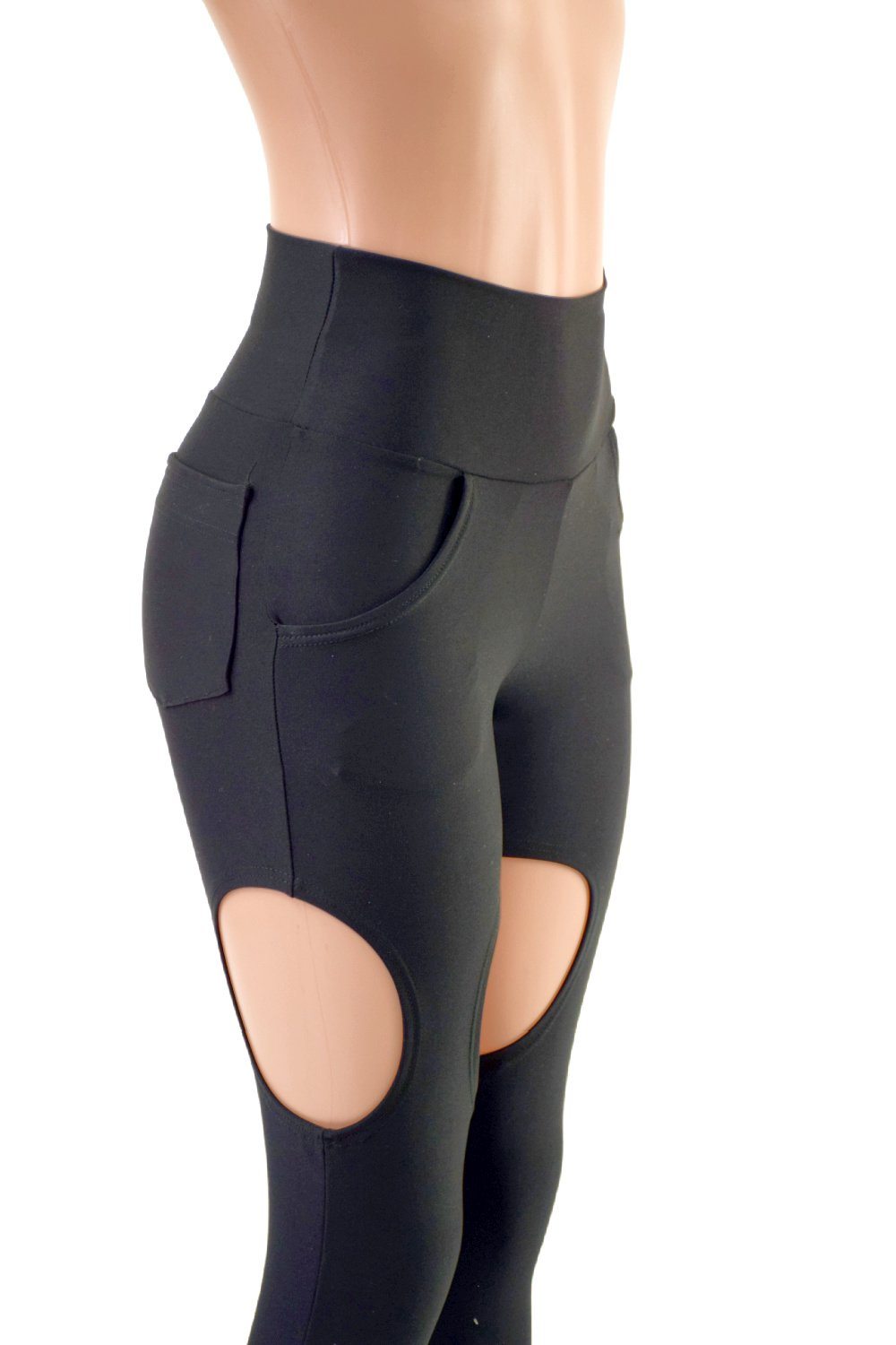 Black Zen Garter Leggings with Front and Back Pockets - Coquetry