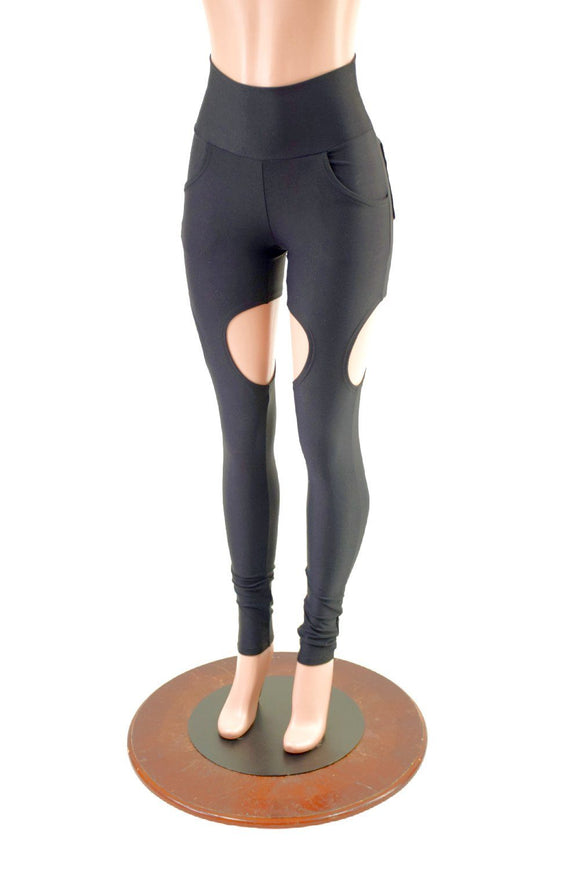 Black Zen Garter Leggings with Front and Back Pockets - Coquetry Clothing