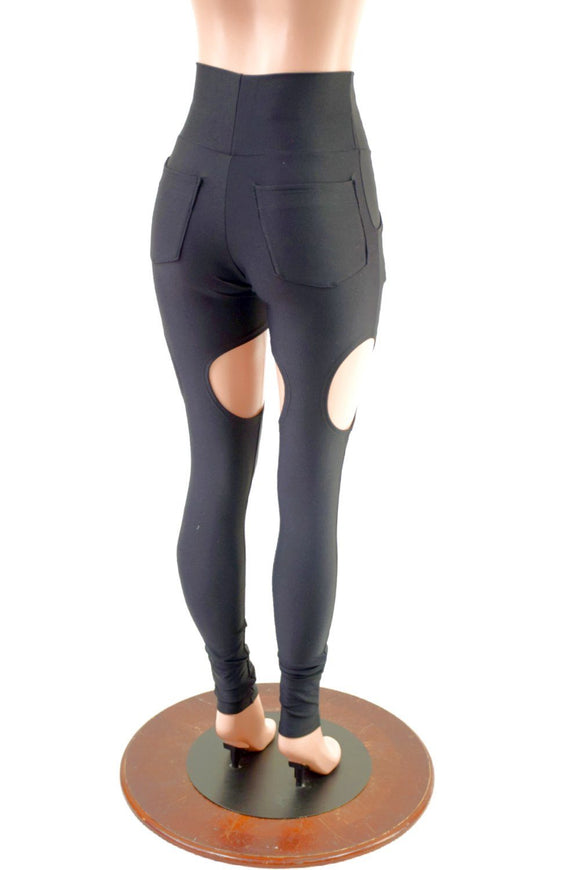 Black Zen Garter Leggings with Front and Back Pockets - Coquetry Clothing