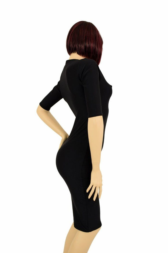 Black Zen Half Sleeve Wiggle Dress - Coquetry Clothing