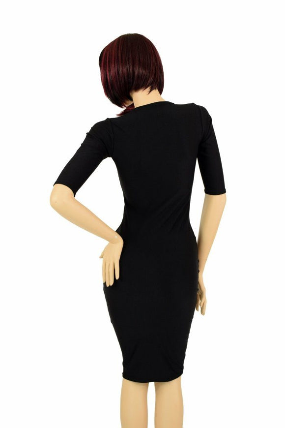 Black Zen Half Sleeve Wiggle Dress - Coquetry Clothing