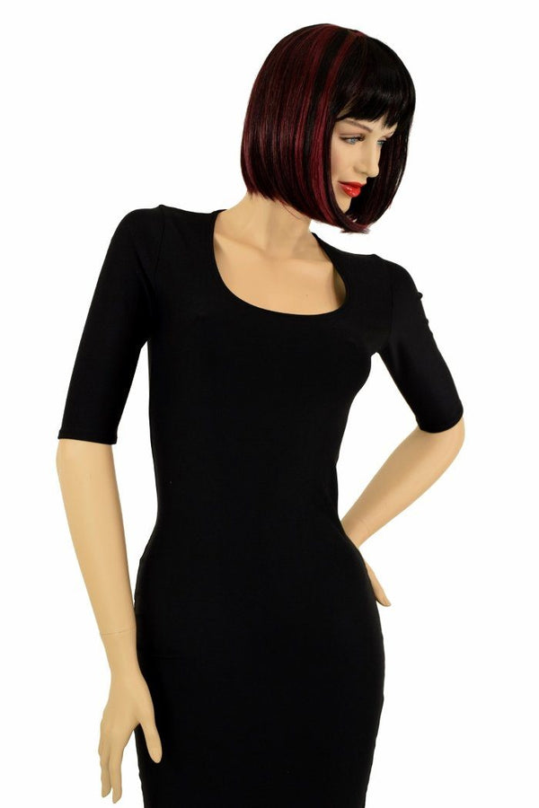 Black Zen Half Sleeve Wiggle Dress - 5