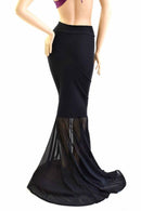 Black Zen Mermaid Skirt, Sheer Mesh Puddle Train - Coquetry Clothing