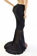 Black Zen Mermaid Skirt, Sheer Mesh Puddle Train - Coquetry Clothing