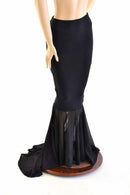 Black Zen Mermaid Skirt, Sheer Mesh Puddle Train - Coquetry Clothing