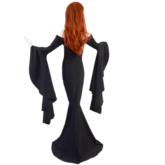 Black Zen Morticia Gown with Off Shoulder Neckline & Sorceress Sleeves - Coquetry Clothing