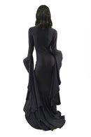 Black Zen Morticia Gown with V Neckline & Sorceress Sleeves - Coquetry Clothing