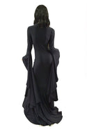 Black Zen Morticia Gown with V Neckline & Sorceress Sleeves - 3
