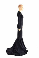 Black Zen Morticia Puddle Train Gown - Coquetry Clothing