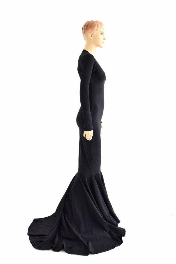 Black Zen Morticia Puddle Train Gown - Coquetry Clothing