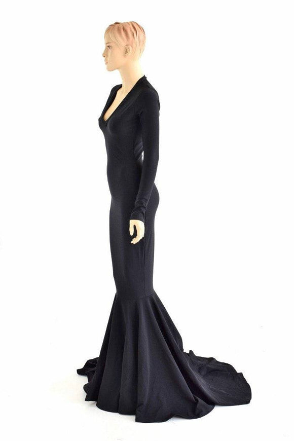 Black Zen Morticia Puddle Train Gown - Coquetry Clothing