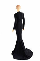 Black Zen Morticia Puddle Train Gown - Coquetry Clothing