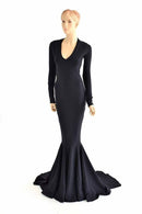 Black Zen Morticia Puddle Train Gown - Coquetry Clothing