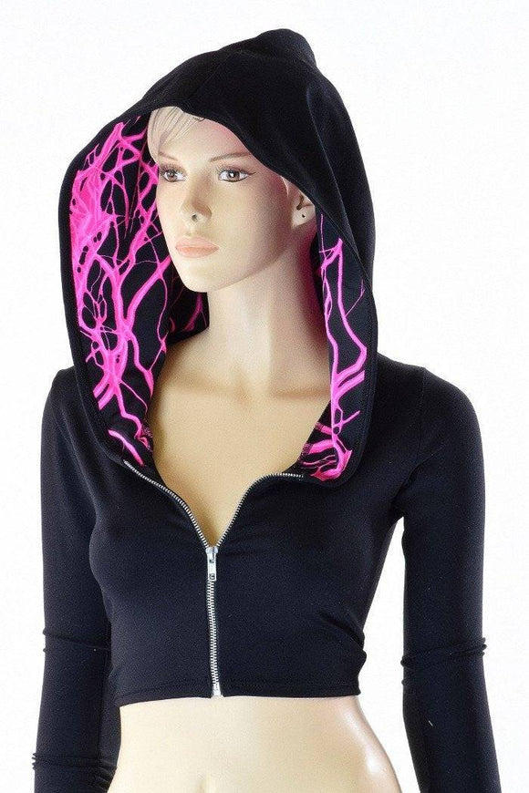 Black Zen & Neon Lightning Crop Hoodie - Coquetry Clothing