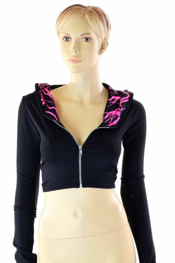 Black Zen & Neon Lightning Crop Hoodie - Coquetry Clothing