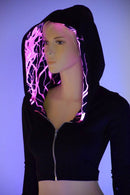 Black Zen & Neon Lightning Crop Hoodie - Coquetry Clothing