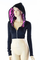 Black Zen & Neon Lightning Crop Hoodie - Coquetry Clothing