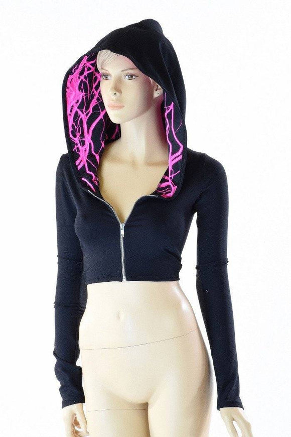 Black Zen & Neon Lightning Crop Hoodie - Coquetry Clothing