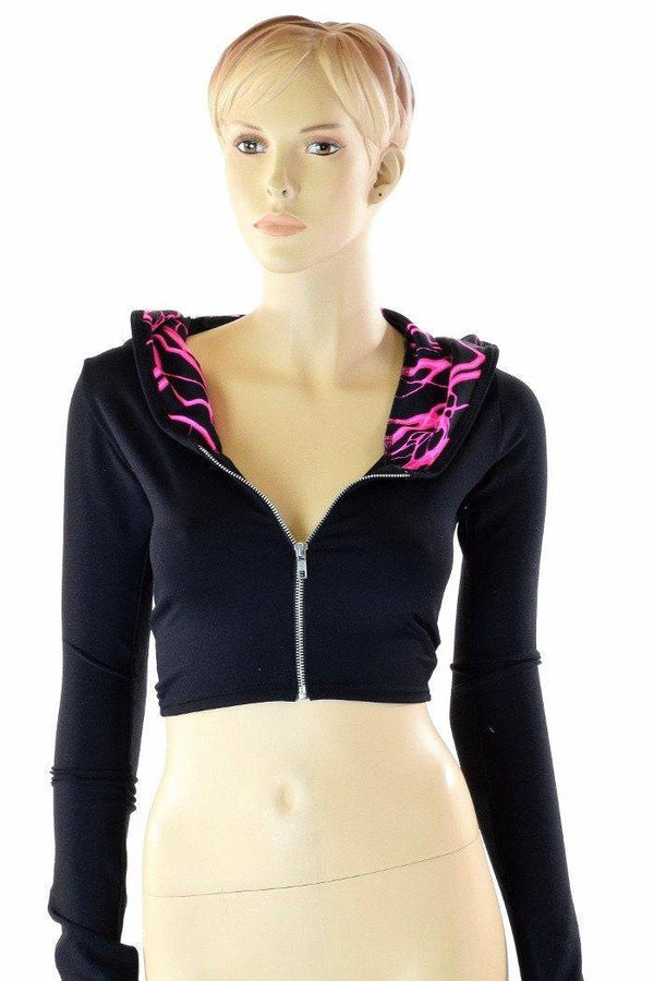 Black Zen & Neon Lightning Crop Hoodie - 3