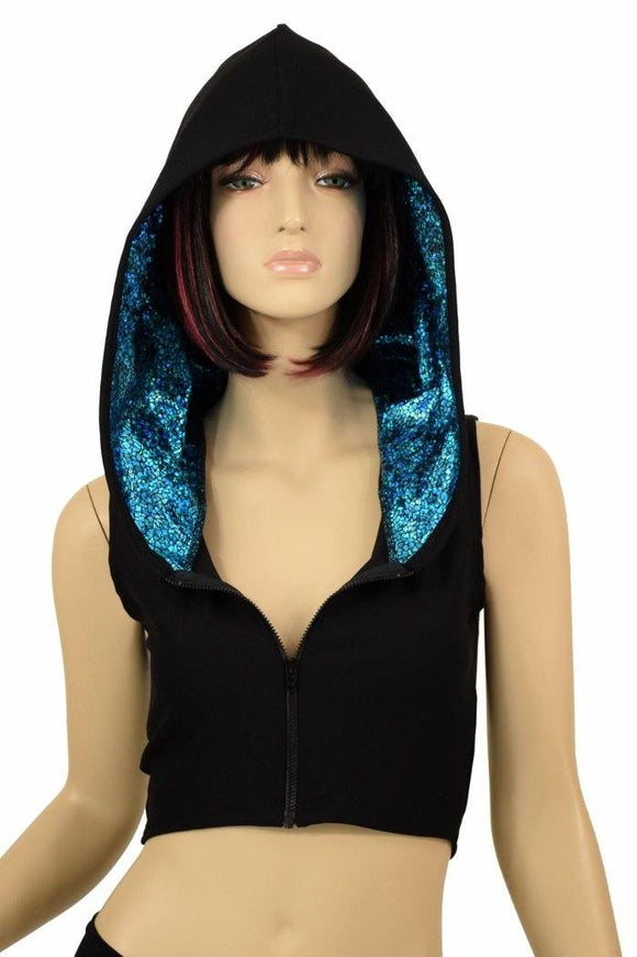 Black Zen & Turquoise Hoodie Crop - Coquetry Clothing