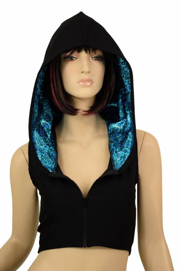 Black Zen & Turquoise Hoodie Crop - Coquetry Clothing