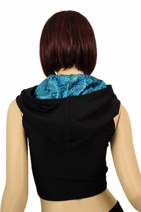 Black Zen & Turquoise Hoodie Crop - Coquetry Clothing