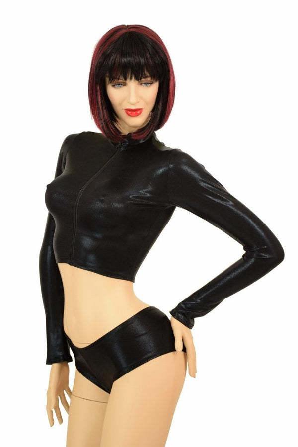 Black Zippered Crop Top - 4