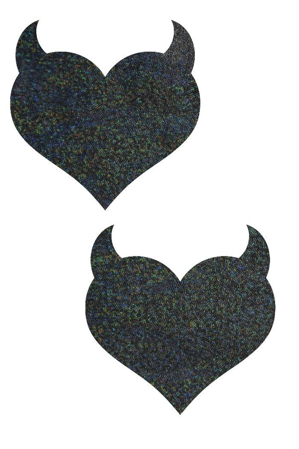 Black Holographic Devil Heart Pasties - 1