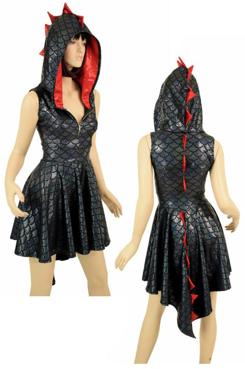 Black Dragon Hoodie Skater Dress - Coquetry Clothing