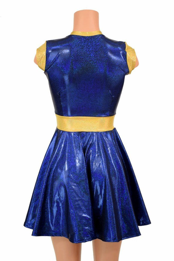 Blue & Gold Skater Dress - Coquetry Clothing
