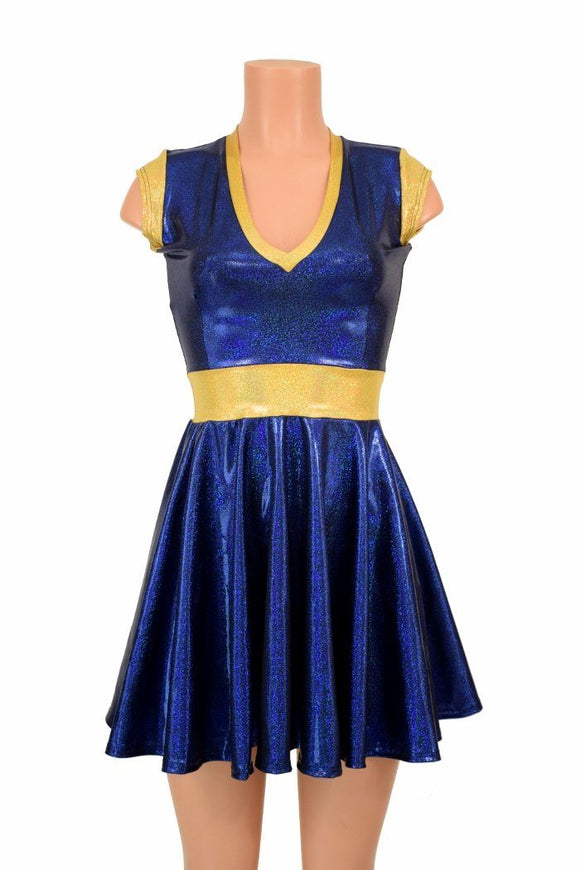Blue & Gold Skater Dress - Coquetry Clothing