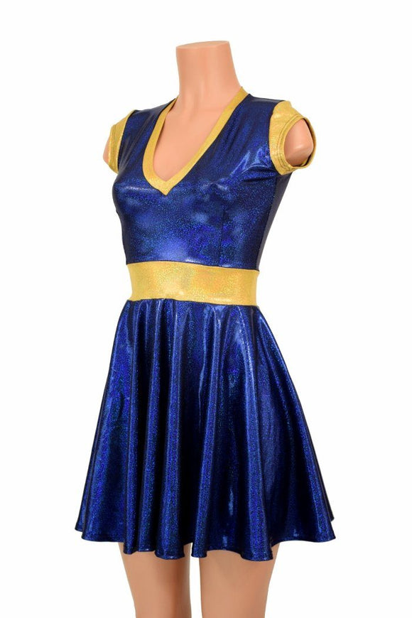 Blue & Gold Skater Dress - Coquetry Clothing