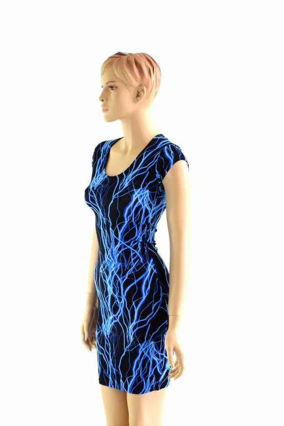 Blue Lightning Cap Sleeve Dress - Coquetry Clothing