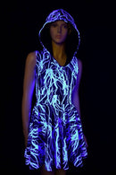 Blue Lightning Pocket Hooded Skater Dress - Coquetry Clothing