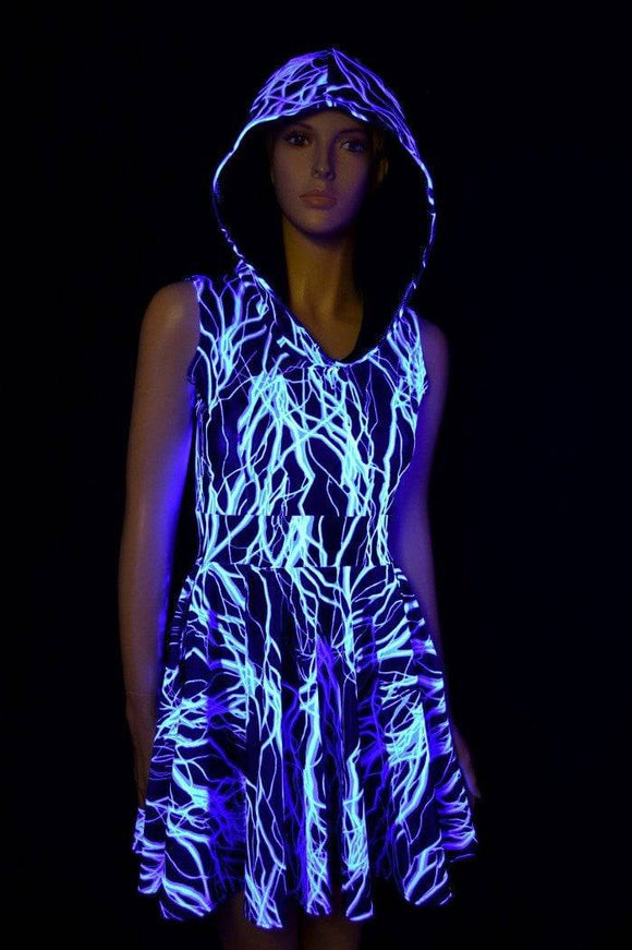 Blue Lightning Pocket Hooded Skater Dress - Coquetry Clothing