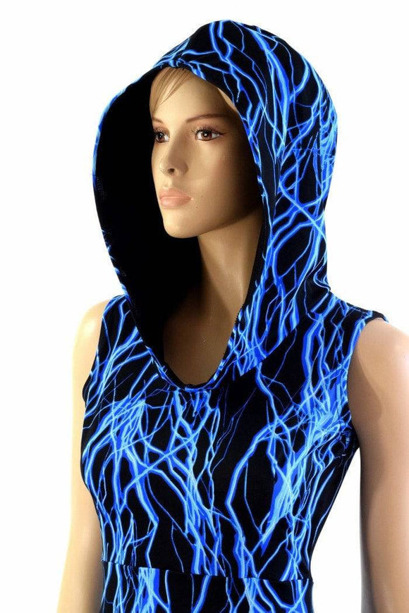 Blue Lightning Pocket Hooded Skater Dress - Coquetry Clothing