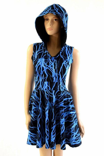 Blue Lightning Pocket Hooded Skater Dress - Coquetry Clothing