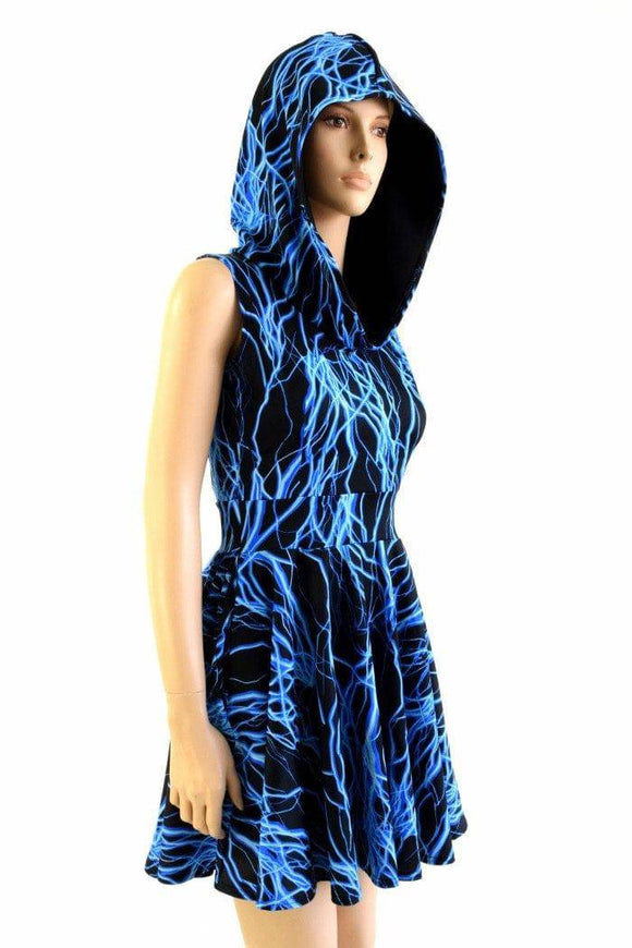Blue Lightning Pocket Hooded Skater Dress - Coquetry Clothing