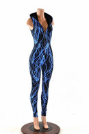 Blue Lightning Zipper Hoodie Catsuit - Coquetry Clothing