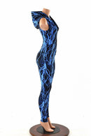 Blue Lightning Zipper Hoodie Catsuit - Coquetry Clothing