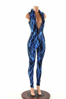 Blue Lightning Zipper Hoodie Catsuit - Coquetry Clothing