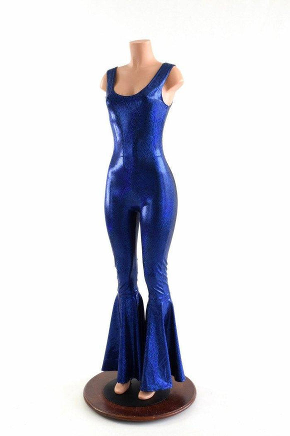 Blue Sparkly Bell Bottom Flare Catsuit - Coquetry Clothing
