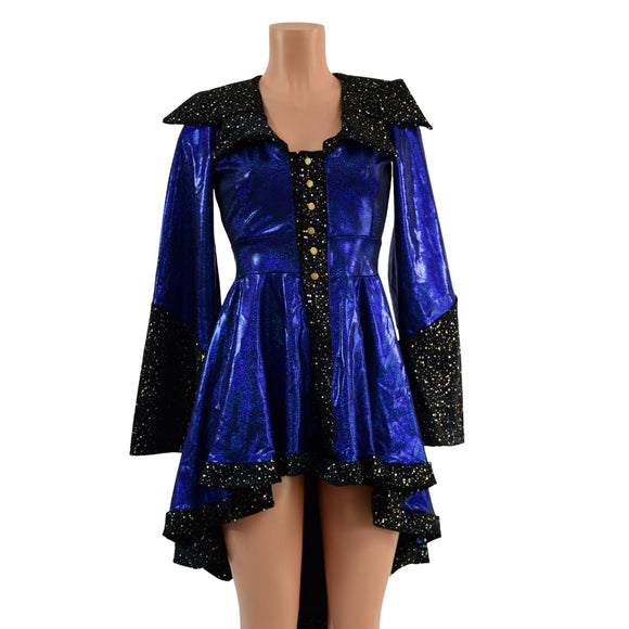 Blue Sparkly Jewel Pirate Coat with Star Noir Trim - Coquetry Clothing