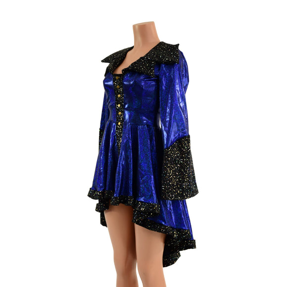 Blue Sparkly Jewel Pirate Coat with Star Noir Trim - Coquetry Clothing