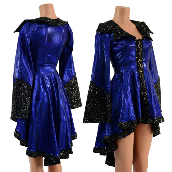 Blue Sparkly Jewel Pirate Coat with Star Noir Trim - Coquetry Clothing