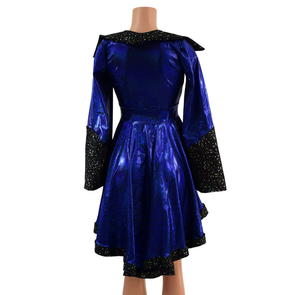 Blue Sparkly Jewel Pirate Coat with Star Noir Trim - Coquetry Clothing