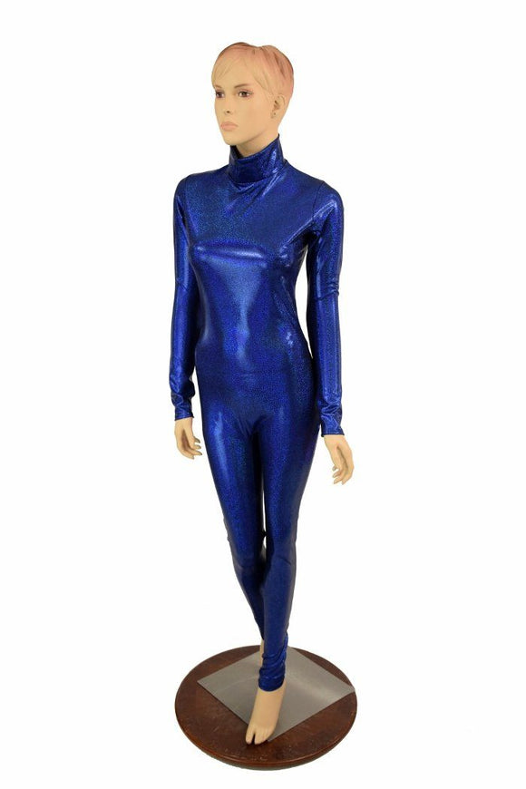 Blue Sparkly Jewel Turtle Neck Catsuit - Coquetry Clothing